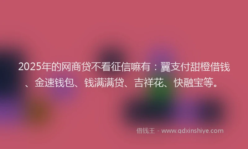 2025年的网商贷不看征信嘛有：翼支付甜橙借钱、金速钱包、钱满满贷、吉祥花、快融宝等。
