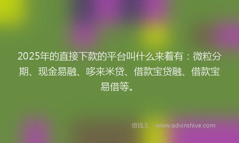 2025年的直接下款的平台叫什么来着有：微粒分期、现金易融、哆来米贷、借款宝贷融、借款宝易借等。