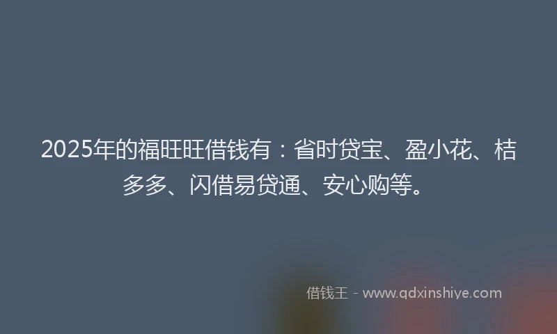 2025年的福旺旺借钱有：省时贷宝、盈小花、桔多多、闪借易贷通、安心购等。