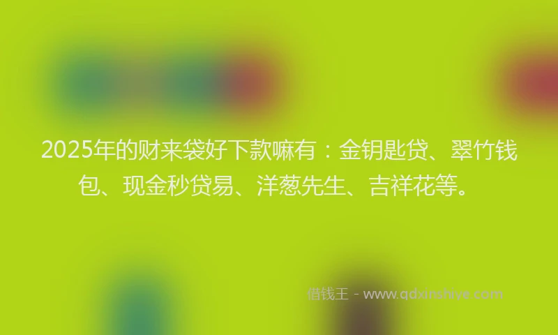 2025年的财来袋好下款嘛有：金钥匙贷、翠竹钱包、现金秒贷易、洋葱先生、吉祥花等。
