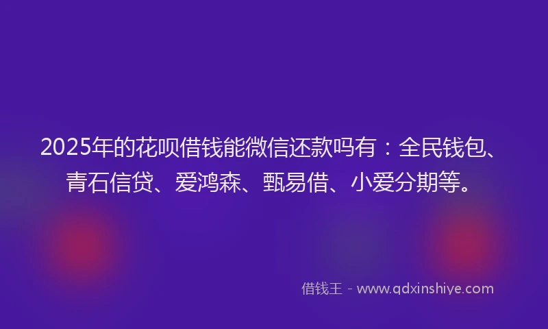 2025年的花呗借钱能微信还款吗有：全民钱包、青石信贷、爱鸿森、甄易借、小爱分期等。