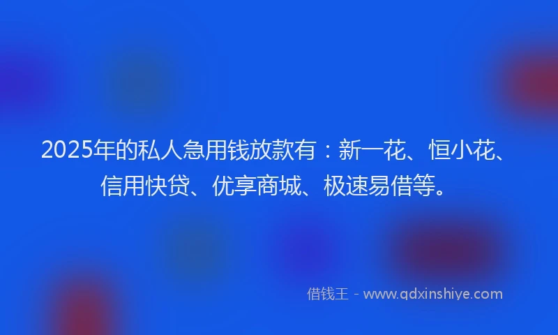 2025年的私人急用钱放款有：新一花、恒小花、信用快贷、优享商城、极速易借等。