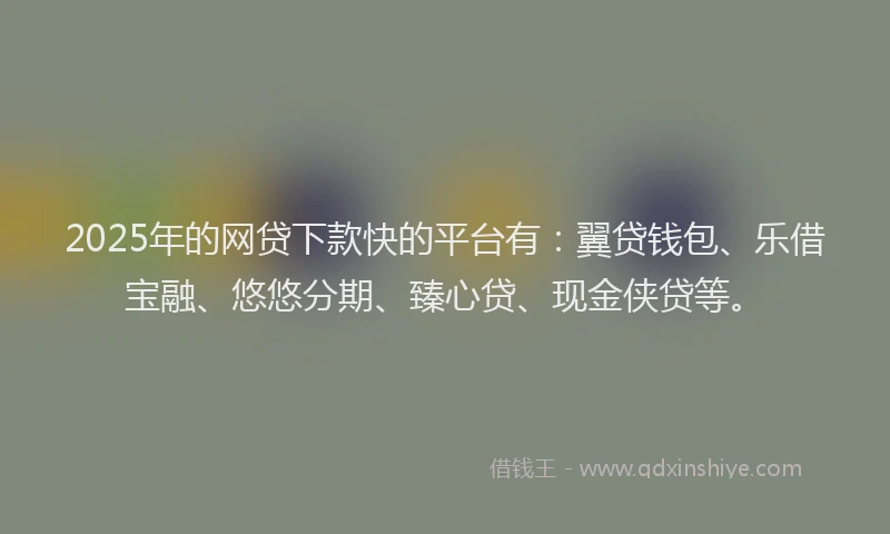 2025年的网贷下款快的平台有：翼贷钱包、乐借宝融、悠悠分期、臻心贷、现金侠贷等。