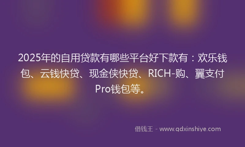 2025年的自用贷款有哪些平台好下款有：欢乐钱包、云钱快贷、现金侠快贷、RICH-购、翼支付Pro钱包等。