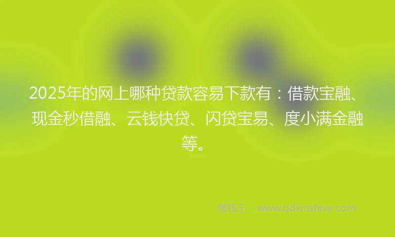2025年的网上哪种贷款容易下款有：借款宝融、现金秒借融、云钱快贷、闪贷宝易、度小满金融等。