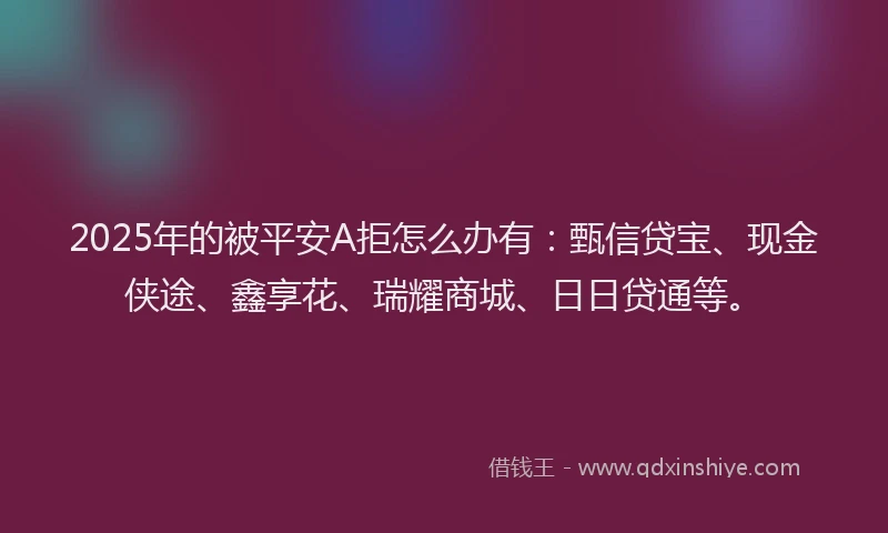 2025年的被平安A拒怎么办有：甄信贷宝、现金侠途、鑫享花、瑞耀商城、日日贷通等。