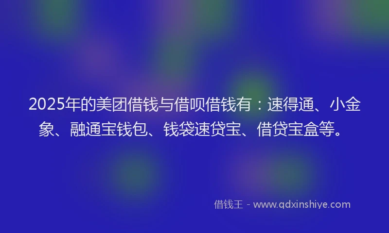 2025年的美团借钱与借呗借钱有：速得通、小金象、融通宝钱包、钱袋速贷宝、借贷宝盒等。