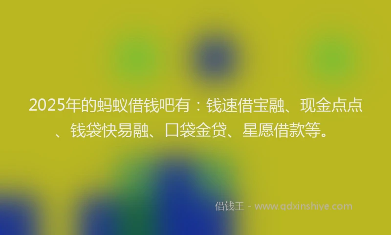 2025年的蚂蚁借钱吧有：钱速借宝融、现金点点、钱袋快易融、口袋金贷、星愿借款等。