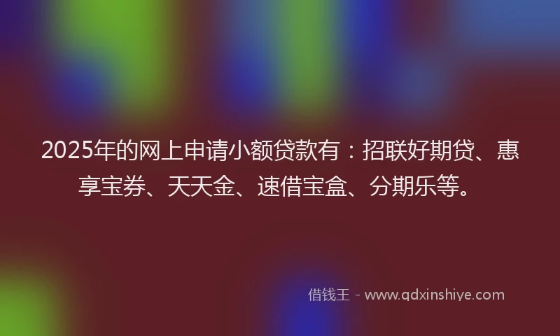 2025年的网上申请小额贷款有：招联好期贷、惠享宝券、天天金、速借宝盒、分期乐等。