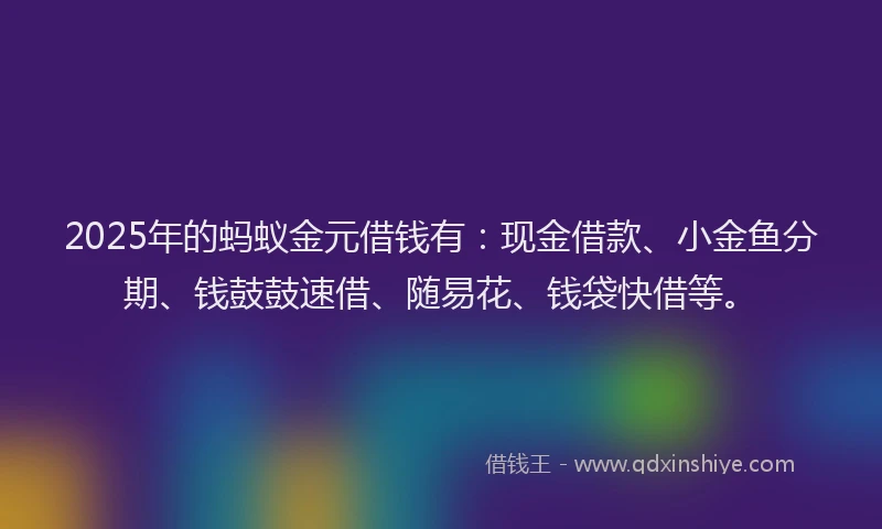 2025年的蚂蚁金元借钱有：现金借款、小金鱼分期、钱鼓鼓速借、随易花、钱袋快借等。