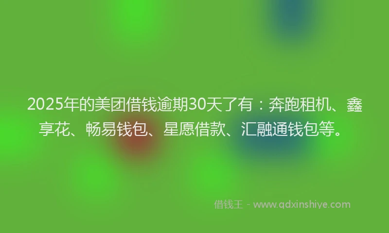 2025年的美团借钱逾期30天了有：奔跑租机、鑫享花、畅易钱包、星愿借款、汇融通钱包等。