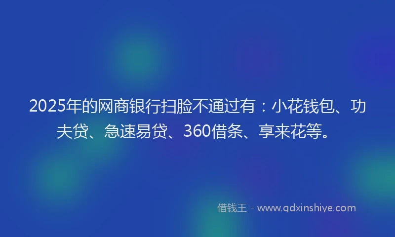 2025年的网商银行扫脸不通过有：小花钱包、功夫贷、急速易贷、360借条、享来花等。
