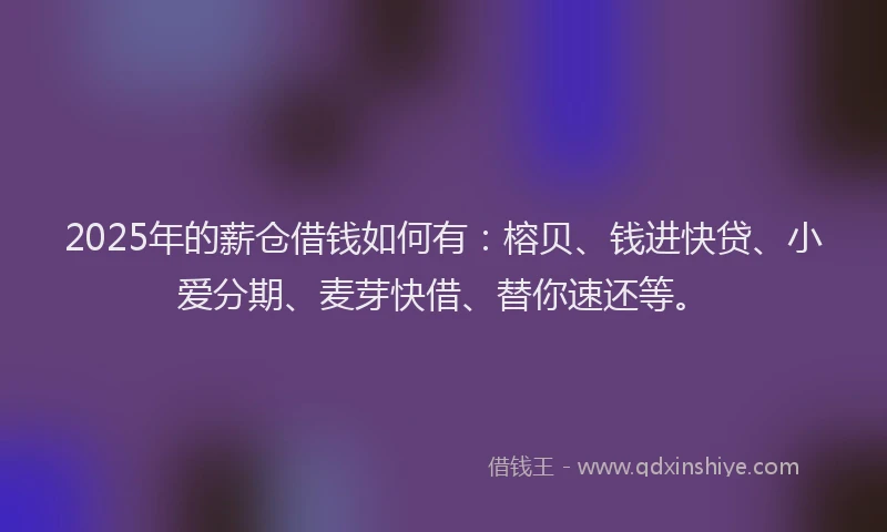 2025年的薪仓借钱如何有：榕贝、钱进快贷、小爱分期、麦芽快借、替你速还等。