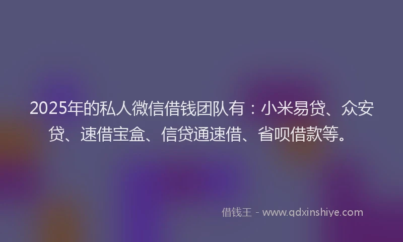 2025年的私人微信借钱团队有：小米易贷、众安贷、速借宝盒、信贷通速借、省呗借款等。