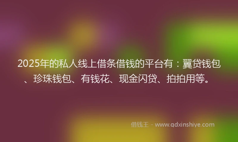 2025年的私人线上借条借钱的平台有：翼贷钱包、珍珠钱包、有钱花、现金闪贷、拍拍用等。