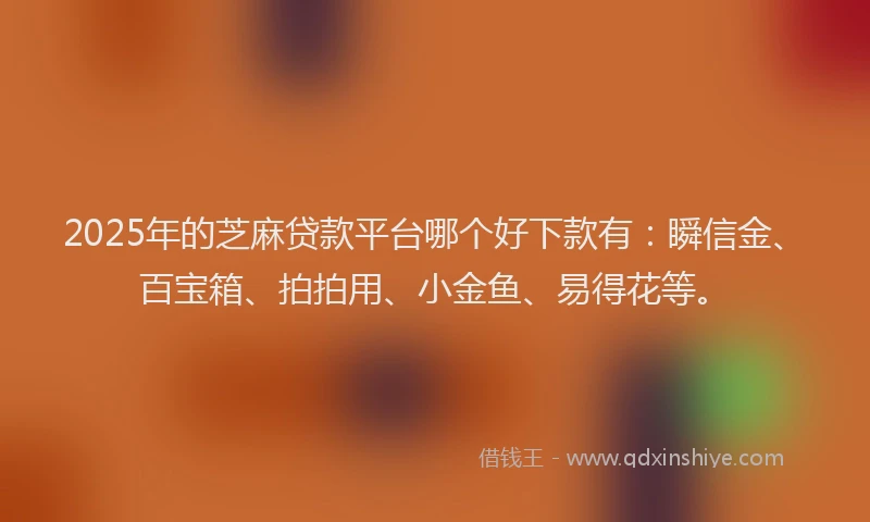 2025年的芝麻贷款平台哪个好下款有：瞬信金、百宝箱、拍拍用、小金鱼、易得花等。