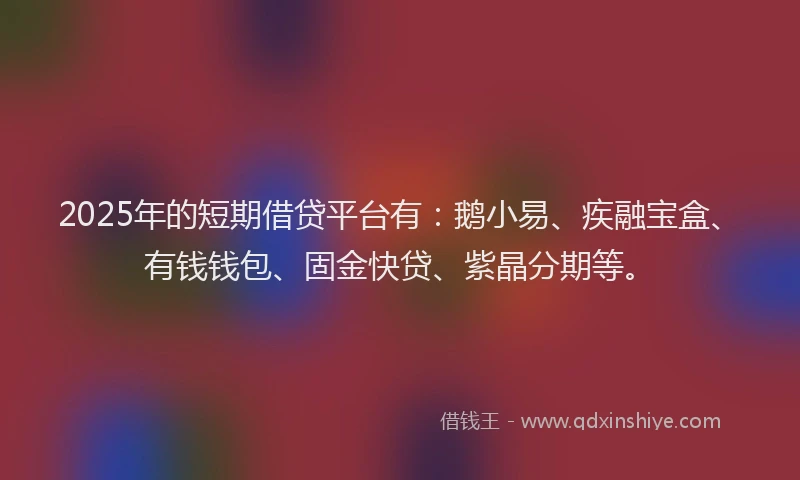 2025年的短期借贷平台有：鹅小易、疾融宝盒、有钱钱包、固金快贷、紫晶分期等。