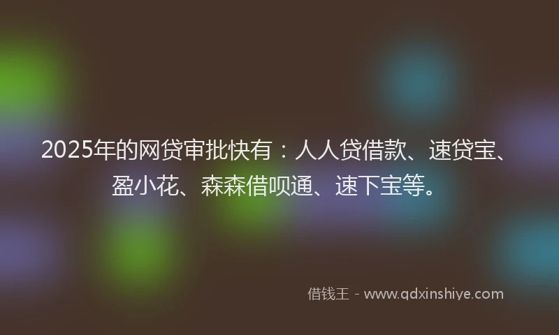 2025年的网贷审批快有：人人贷借款、速贷宝、盈小花、森森借呗通、速下宝等。