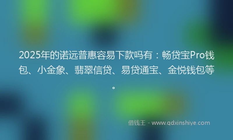 2025年的诺远普惠容易下款吗有：畅贷宝Pro钱包、小金象、翡翠信贷、易贷通宝、金悦钱包等。