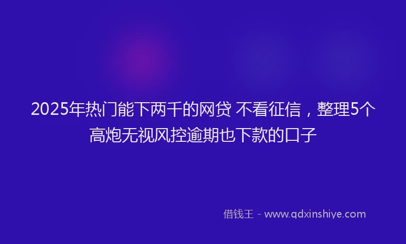 2025年热门能下两千的网贷 不看征信，整理5个高炮无视风控逾期也下款的口子