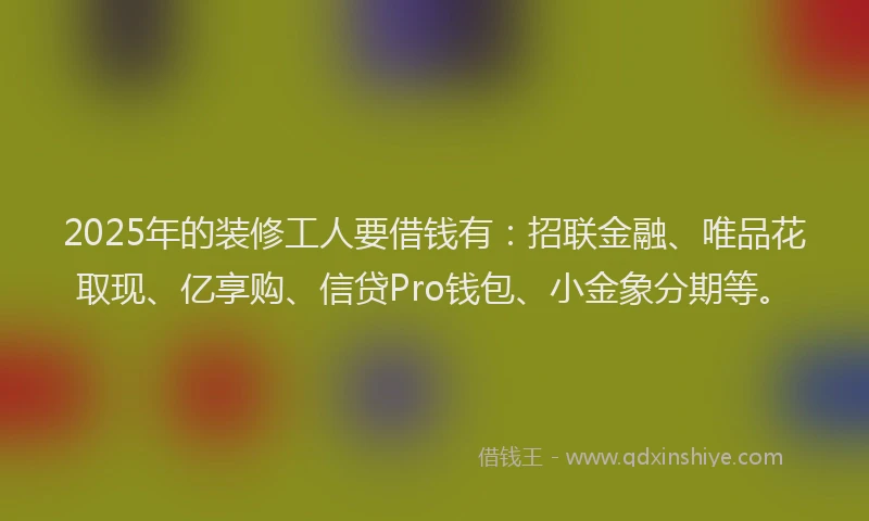 2025年的装修工人要借钱有：招联金融、唯品花取现、亿享购、信贷Pro钱包、小金象分期等。