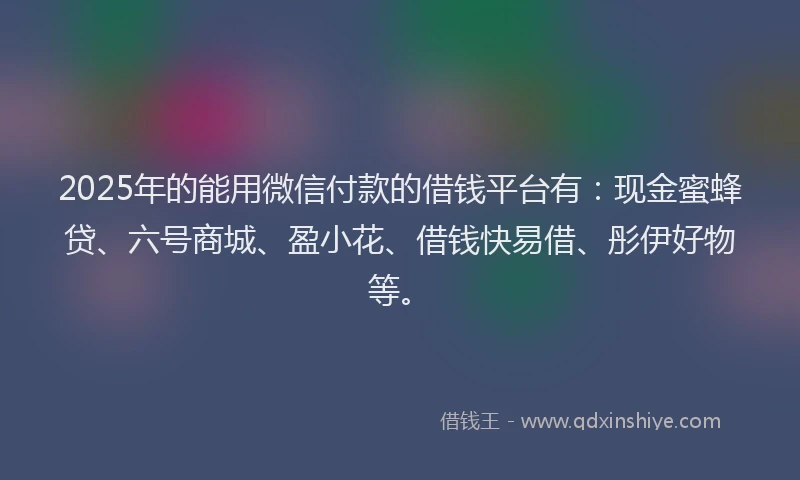 2025年的能用微信付款的借钱平台有：现金蜜蜂贷、六号商城、盈小花、借钱快易借、彤伊好物等。