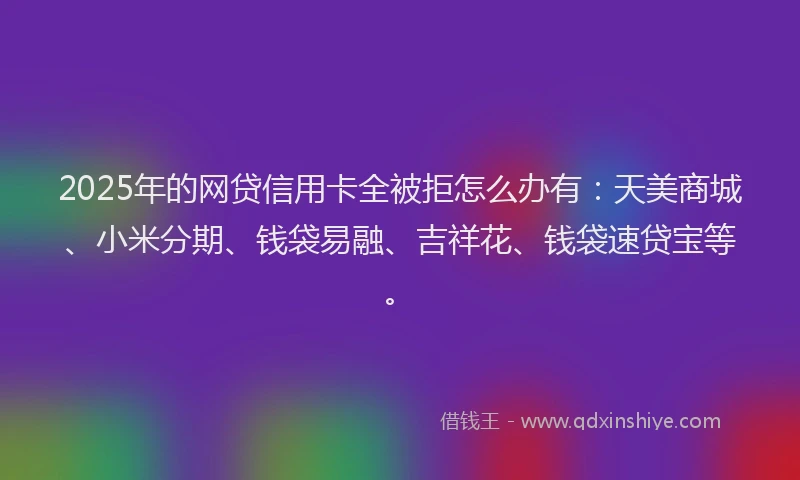 2025年的网贷信用卡全被拒怎么办有：天美商城、小米分期、钱袋易融、吉祥花、钱袋速贷宝等。