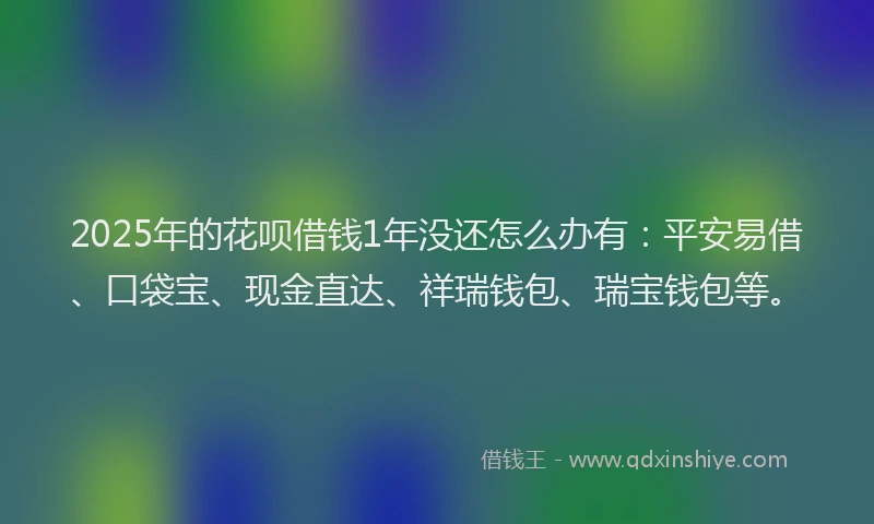 2025年的花呗借钱1年没还怎么办有：平安易借、口袋宝、现金直达、祥瑞钱包、瑞宝钱包等。