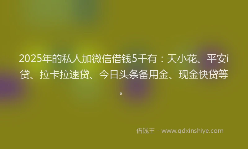 2025年的私人加微信借钱5千有：天小花、平安i贷、拉卡拉速贷、今日头条备用金、现金快贷等。