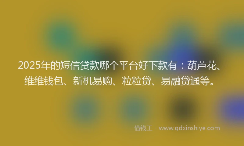 2025年的短信贷款哪个平台好下款有：葫芦花、维维钱包、新机易购、粒粒贷、易融贷通等。
