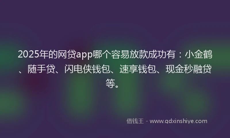 2025年的网贷app哪个容易放款成功有：小金鹤、随手贷、闪电侠钱包、速享钱包、现金秒融贷等。