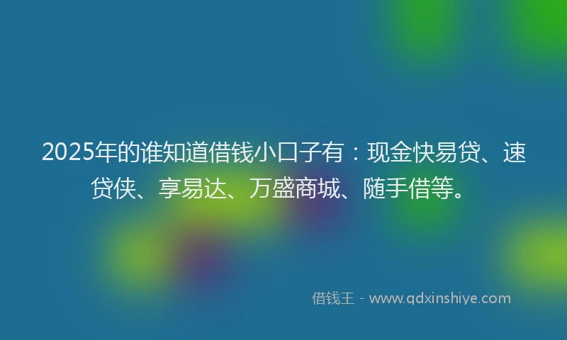 2025年的谁知道借钱小口子有：现金快易贷、速贷侠、享易达、万盛商城、随手借等。