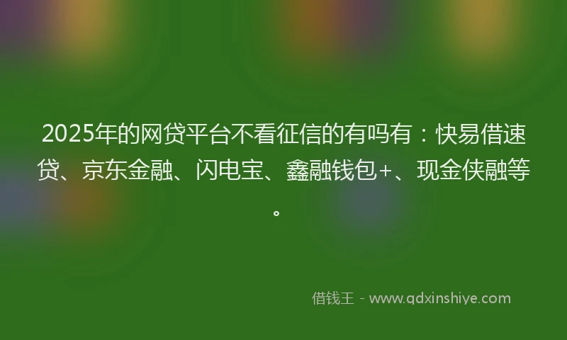 2025年的网贷平台不看征信的有吗有：快易借速贷、京东金融、闪电宝、鑫融钱包+、现金侠融等。