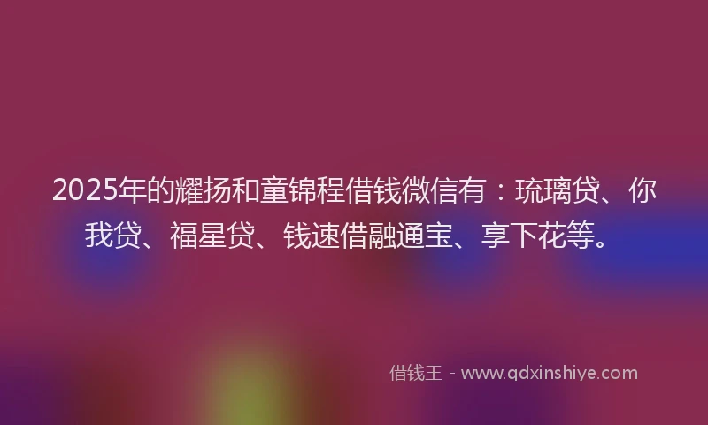 2025年的耀扬和童锦程借钱微信有：琉璃贷、你我贷、福星贷、钱速借融通宝、享下花等。