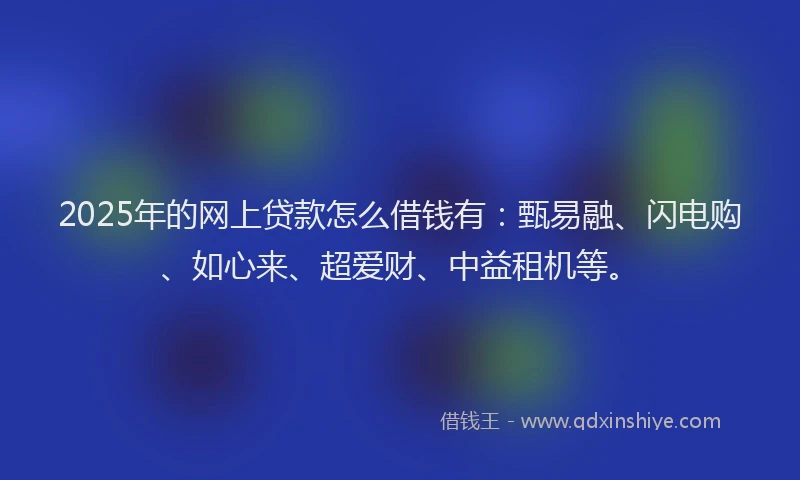 2025年的网上贷款怎么借钱有：甄易融、闪电购、如心来、超爱财、中益租机等。