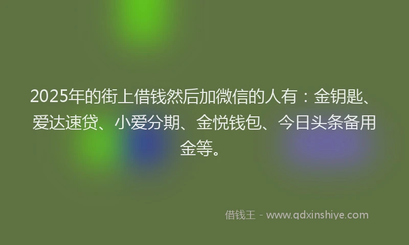 2025年的街上借钱然后加微信的人有：金钥匙、爱达速贷、小爱分期、金悦钱包、今日头条备用金等。