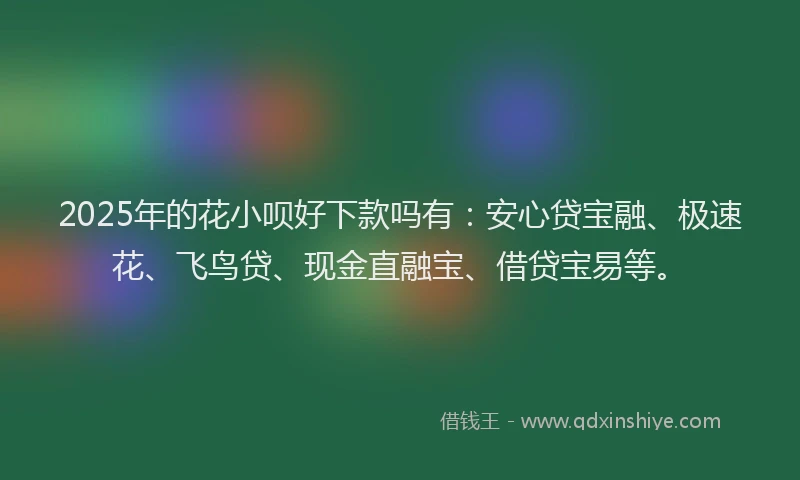 2025年的花小呗好下款吗有：安心贷宝融、极速花、飞鸟贷、现金直融宝、借贷宝易等。