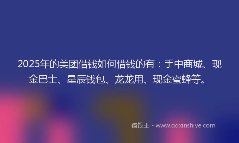 2025年的美团借钱如何借钱的有：手中商城、现金巴士、星辰钱包、龙龙用、现金蜜蜂等。