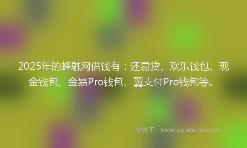 2025年的蜂融网借钱有：还易贷、欢乐钱包、现金钱包、金易Pro钱包、翼支付Pro钱包等。