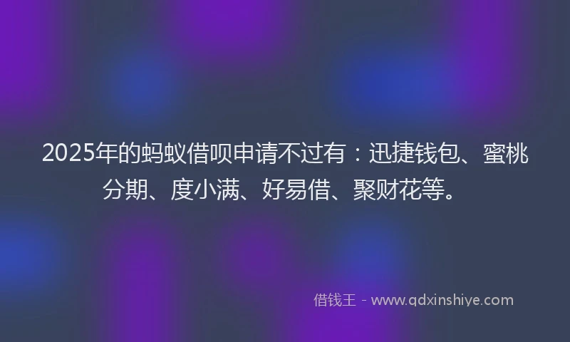 2025年的蚂蚁借呗申请不过有：迅捷钱包、蜜桃分期、度小满、好易借、聚财花等。