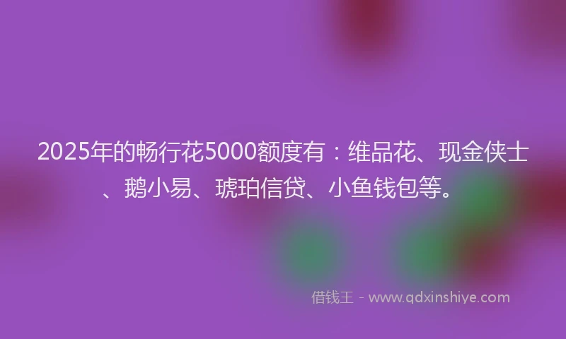 2025年的畅行花5000额度有：维品花、现金侠士、鹅小易、琥珀信贷、小鱼钱包等。
