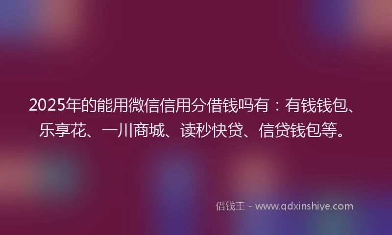 2025年的能用微信信用分借钱吗有：有钱钱包、乐享花、一川商城、读秒快贷、信贷钱包等。