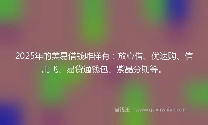 2025年的美易借钱咋样有：放心借、优速购、信用飞、易贷通钱包、紫晶分期等。