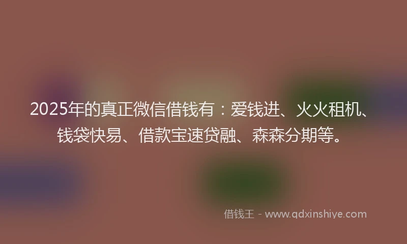 2025年的真正微信借钱有：爱钱进、火火租机、钱袋快易、借款宝速贷融、森森分期等。