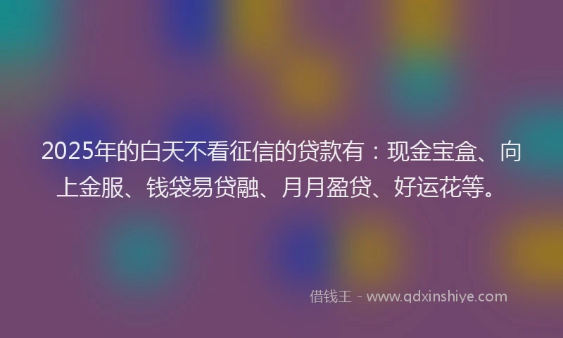 2025年的白天不看征信的贷款有：现金宝盒、向上金服、钱袋易贷融、月月盈贷、好运花等。