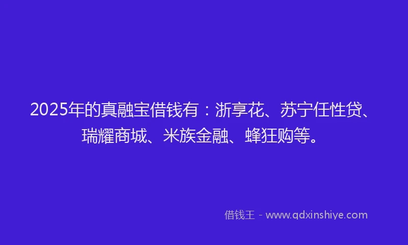 2025年的真融宝借钱有：浙享花、苏宁任性贷、瑞耀商城、米族金融、蜂狂购等。