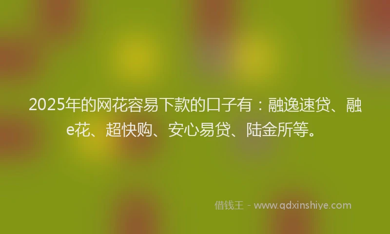 2025年的网花容易下款的口子有：融逸速贷、融e花、超快购、安心易贷、陆金所等。