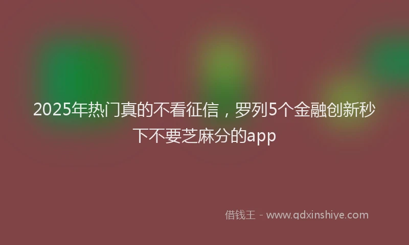 2025年热门真的不看征信，罗列5个金融创新秒下不要芝麻分的app