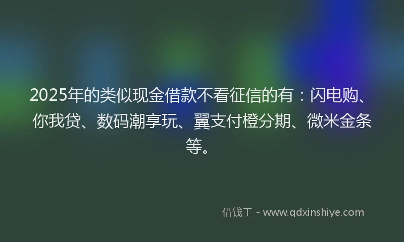 2025年的类似现金借款不看征信的有：闪电购、你我贷、数码潮享玩、翼支付橙分期、微米金条等。