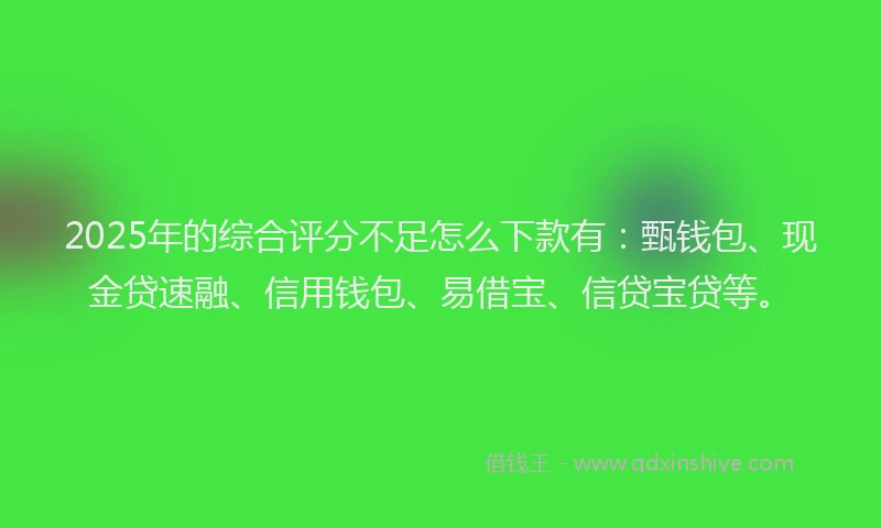 2025年的综合评分不足怎么下款有：甄钱包、现金贷速融、信用钱包、易借宝、信贷宝贷等。